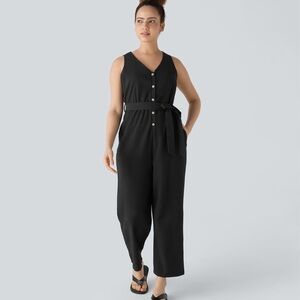 V-Neck Belted Black Jumpsuit (NWT)